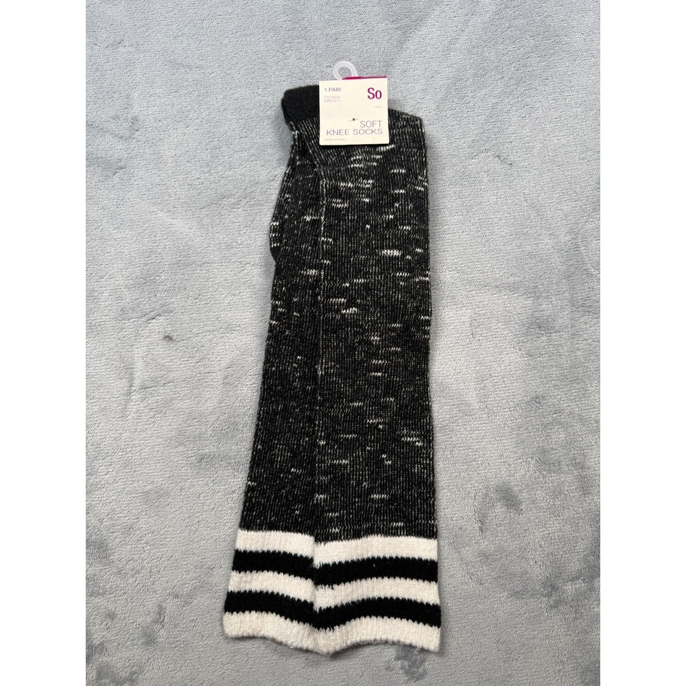 SO Knee High Socks Womens 9-11 Black Space Dye Knit Soft Cotton Stretch Comfort